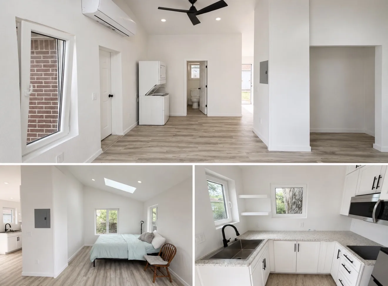 Collage of completed ADU in-law suite interior rooms