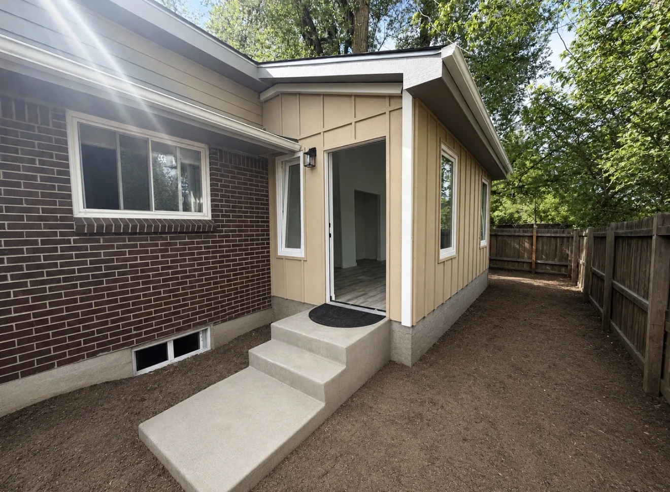 Private exterior entry to the attached ADU in-law suite