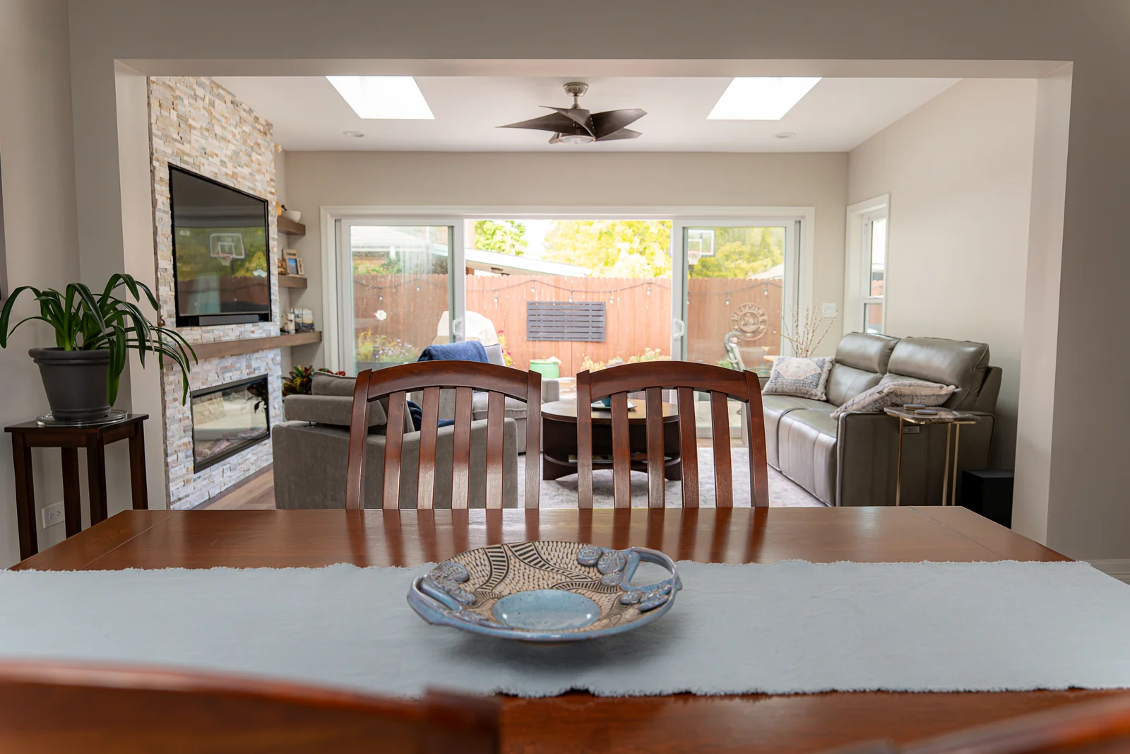 View from the existing dining area into the completed sunroom